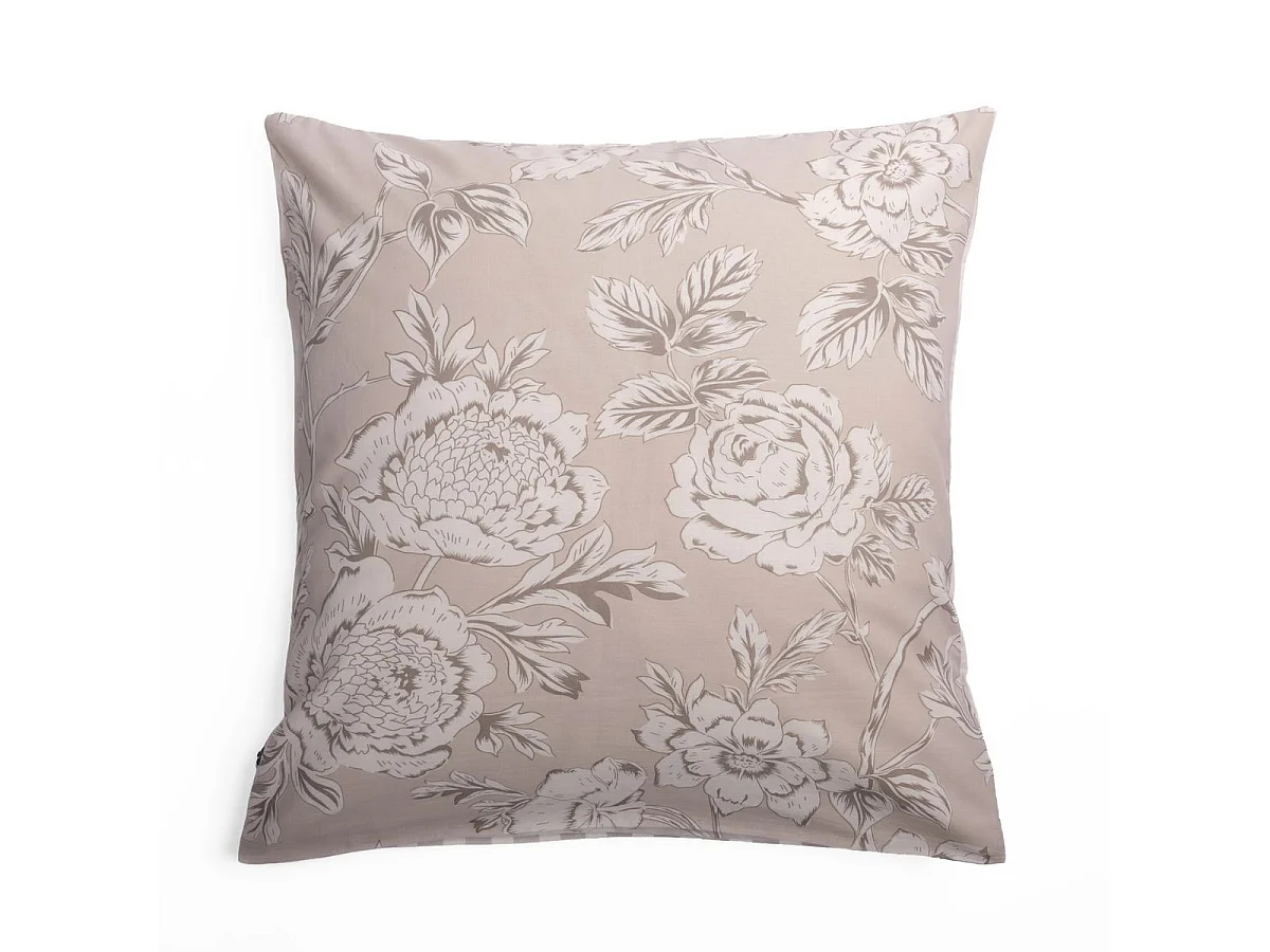 Taie d'oreiller 63x63cm coton coton imprimé recto floral verso rayé beige - COTTAGE