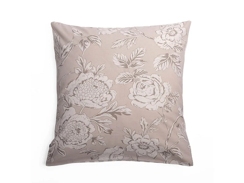 Taie d'oreiller 63x63cm coton coton imprimé recto floral verso rayé beige - COTTAGE