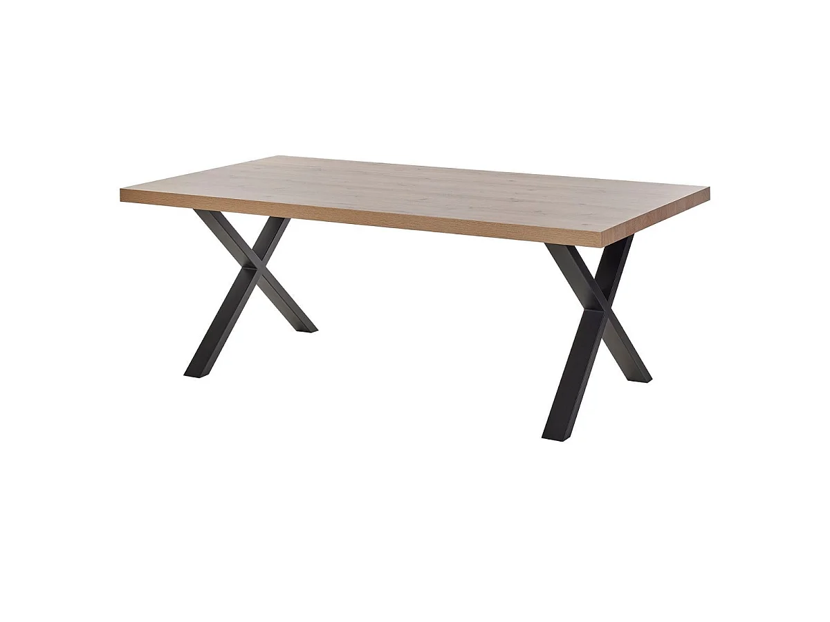 Ensemble séjour table repas 200cm piètement X + buffet aspect bois finition Hudson Oak - URIDSON