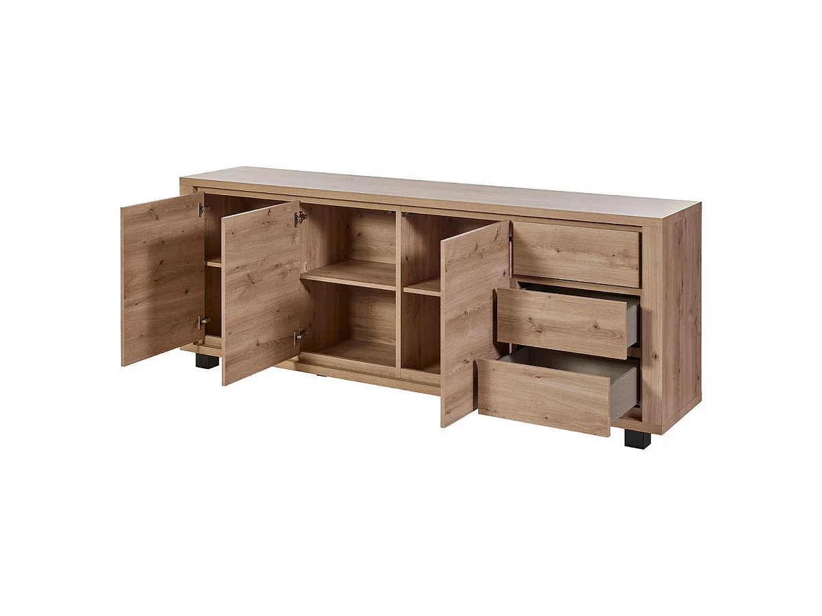 Ensemble séjour table repas 200cm piètement X + buffet aspect bois finition Hudson Oak - URIDSON