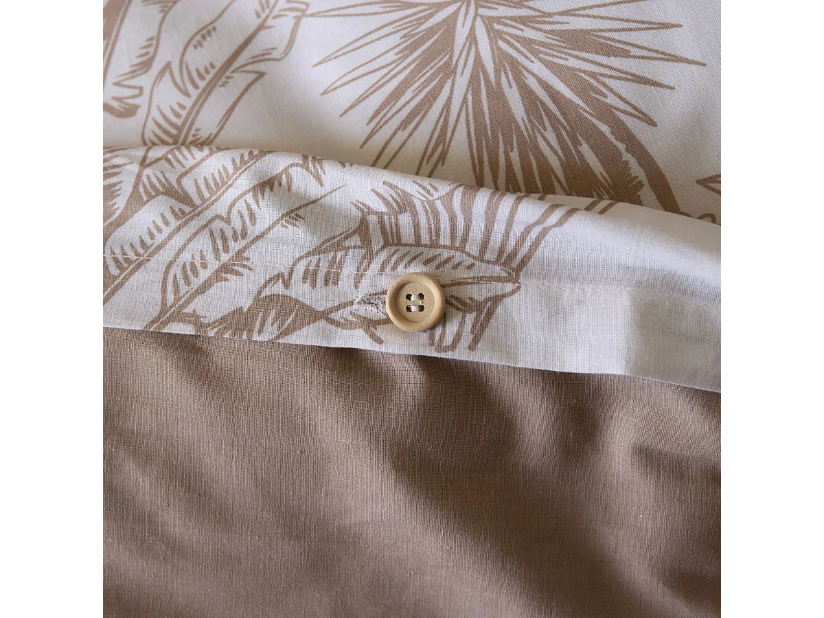 Housse de Couette 140x200cm coton imprimé feuillage blanc et sable - JAVEN
