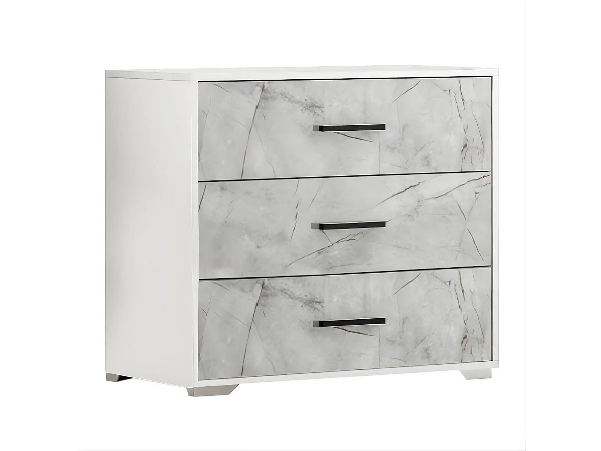 Commode 3 tiroirs laqué blanc et imitation marbre - GENESIS