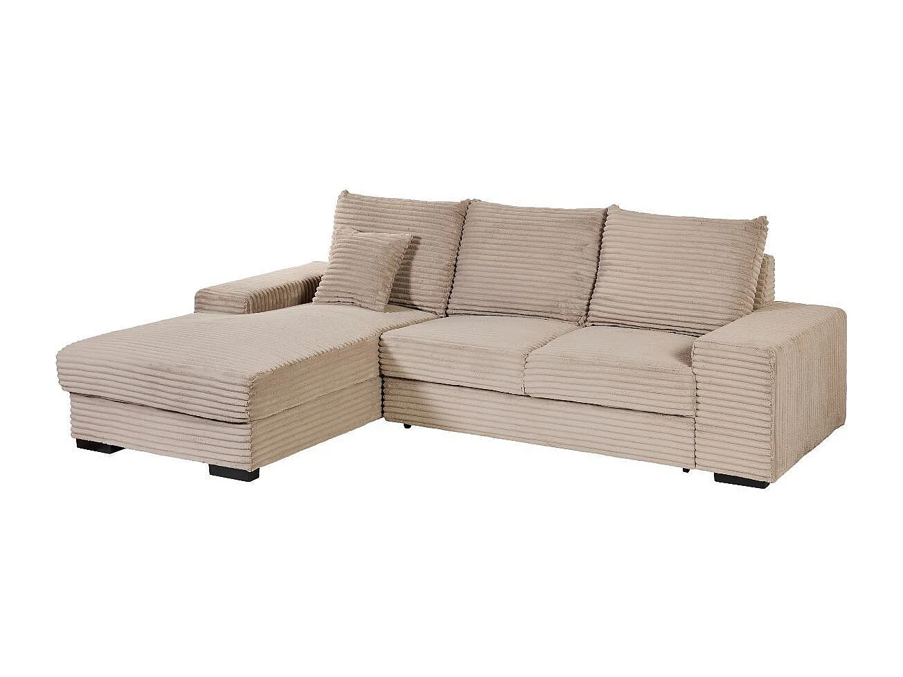 Canapé d'angle gauche convertible en tissu velours côtelé taupe avec 2 coussins - ELKO