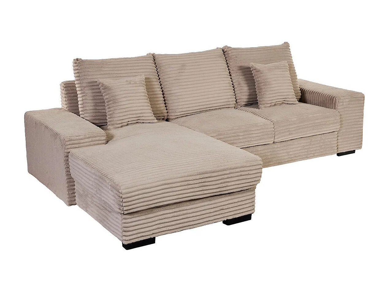 Canapé d'angle gauche convertible en tissu velours côtelé taupe avec 2 coussins - ELKO