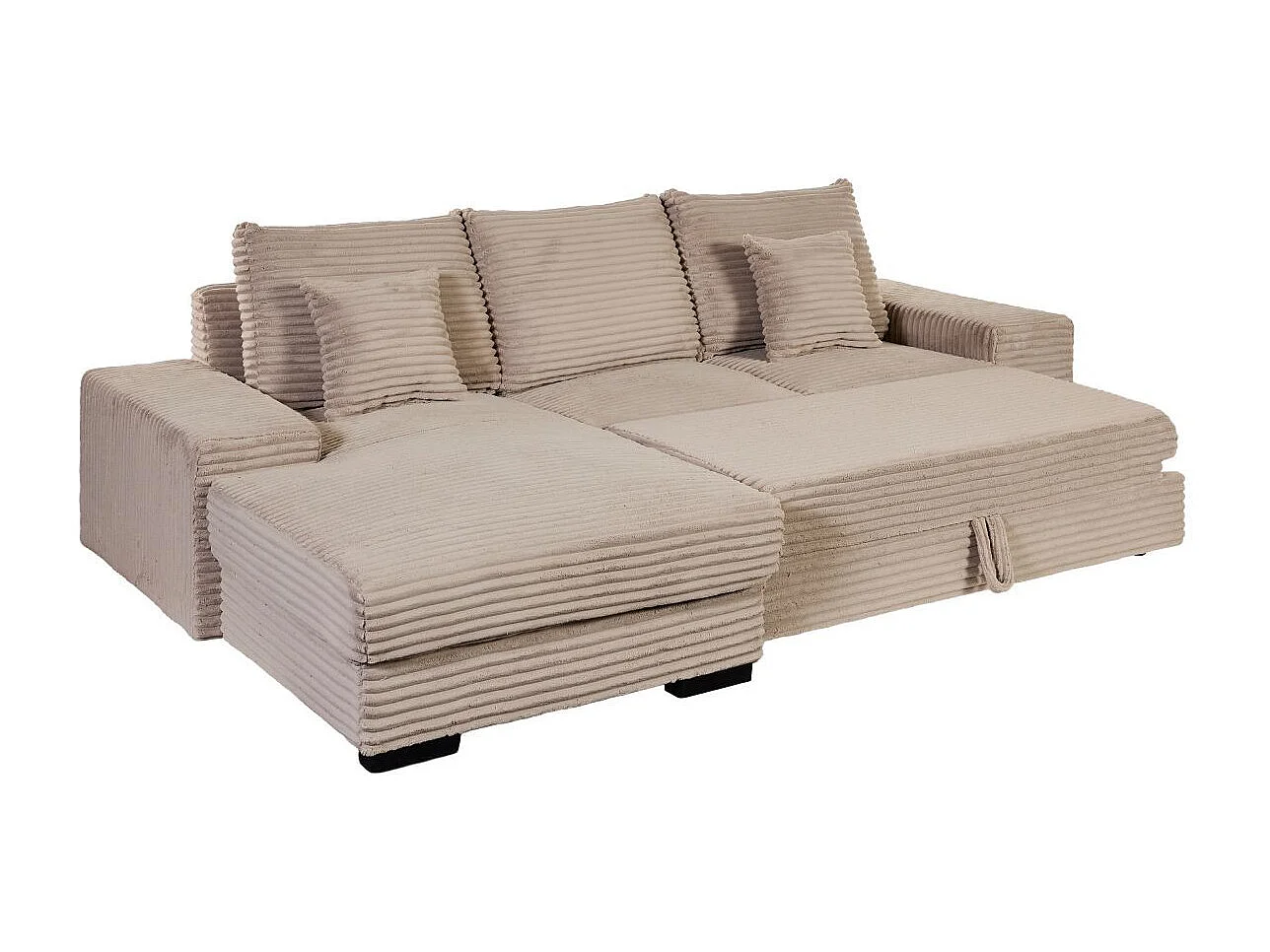 Canapé d'angle gauche convertible en tissu velours côtelé taupe avec 2 coussins - ELKO