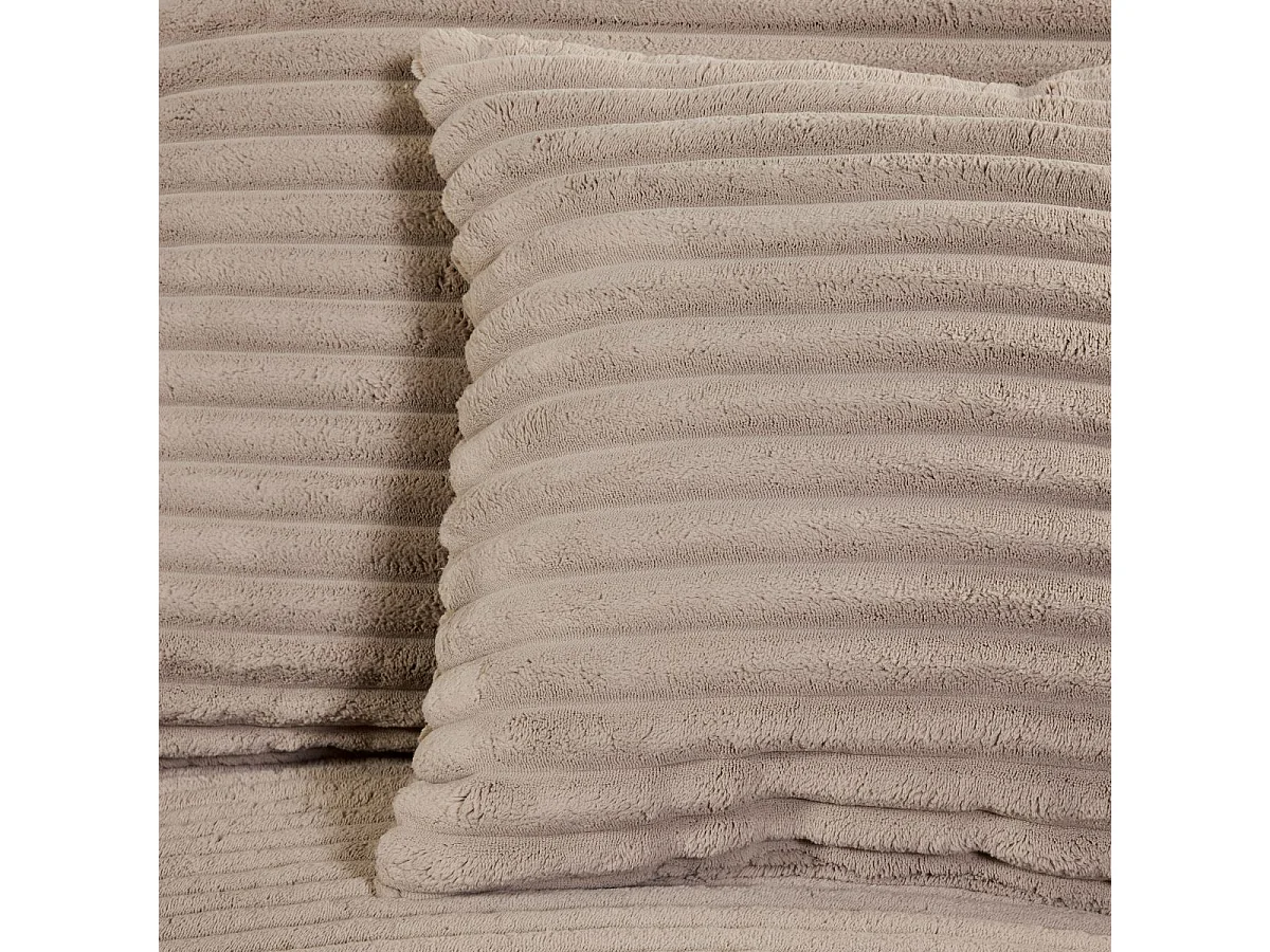 Canapé d'angle gauche convertible en tissu velours côtelé taupe avec 2 coussins - ELKO