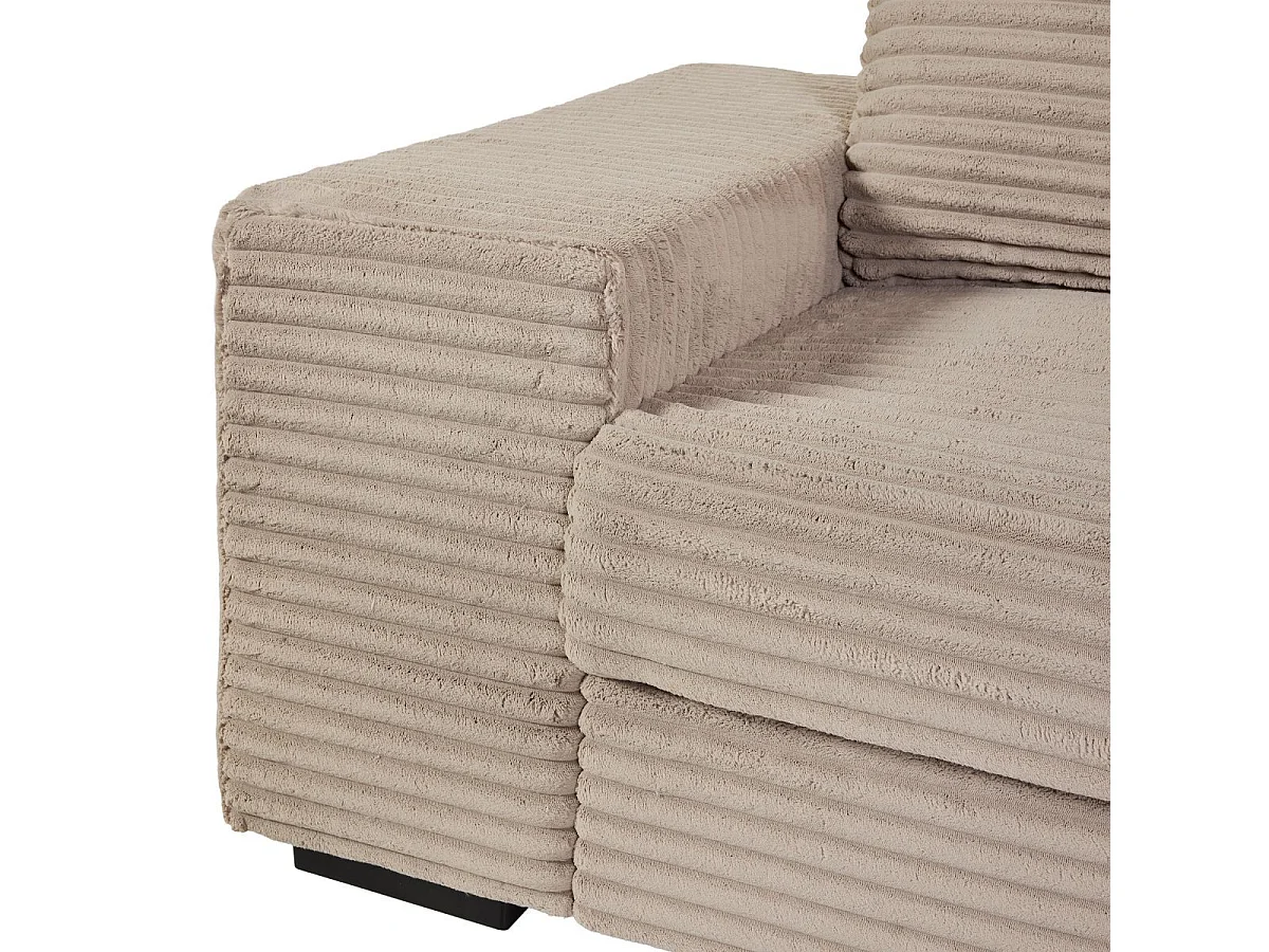 Canapé d'angle gauche convertible en tissu velours côtelé taupe avec 2 coussins - ELKO