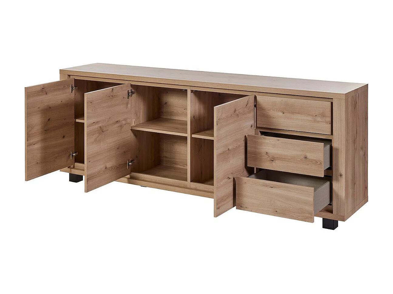 Ensemble séjour table repas 170cm piètement X + buffet aspect bois finition Hudson Oak - URIDSON