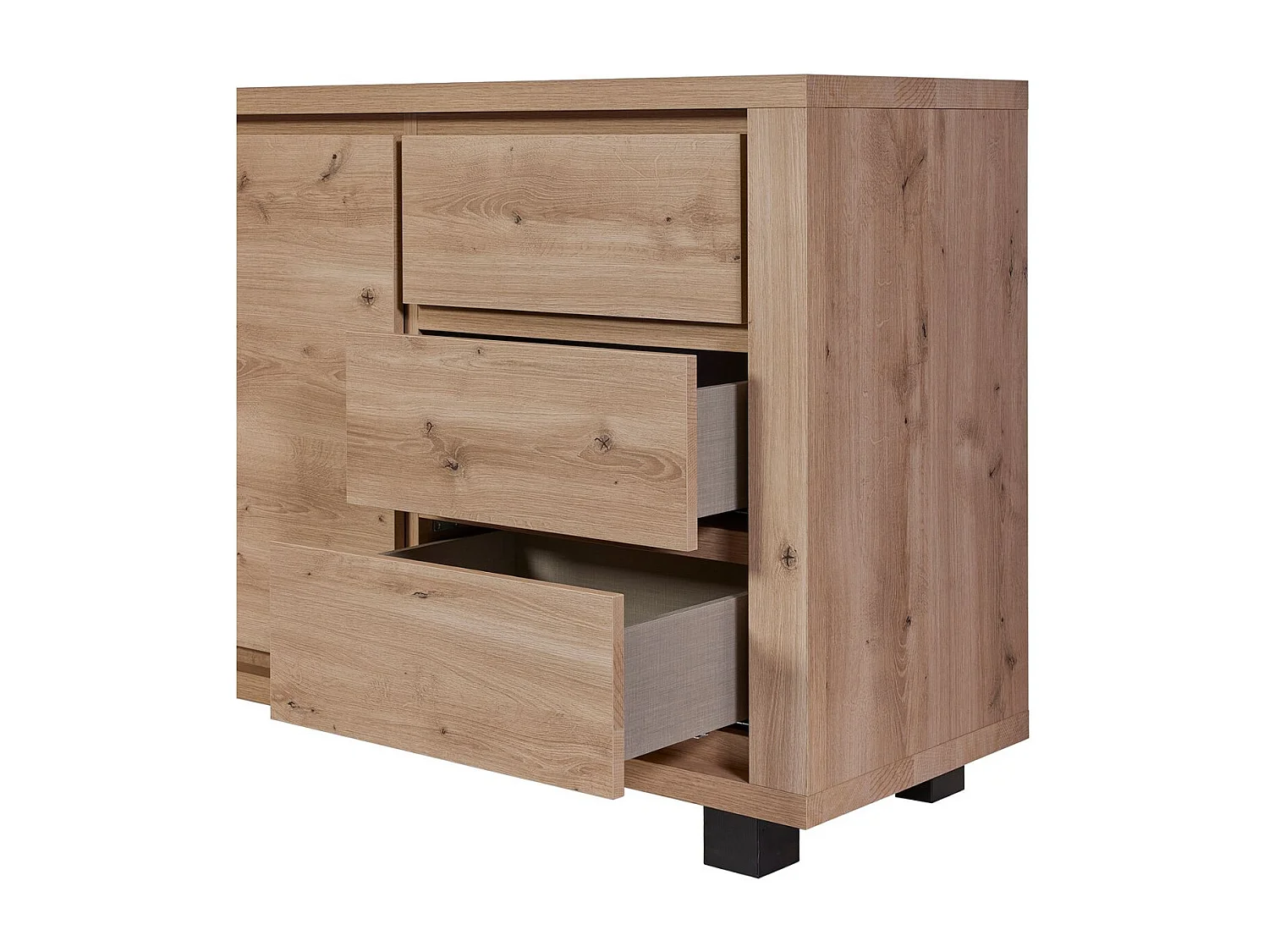 Ensemble séjour table repas 170cm piètement X + buffet aspect bois finition Hudson Oak - URIDSON