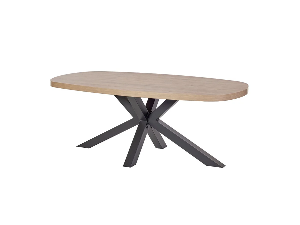 Ensemble séjour table repas ovale pied étoile + buffet aspect bois finition Castel Oak - SORIEL