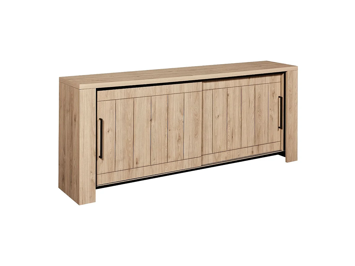 Ensemble séjour table repas ovale pied étoile + buffet aspect bois finition Castel Oak - SORIEL