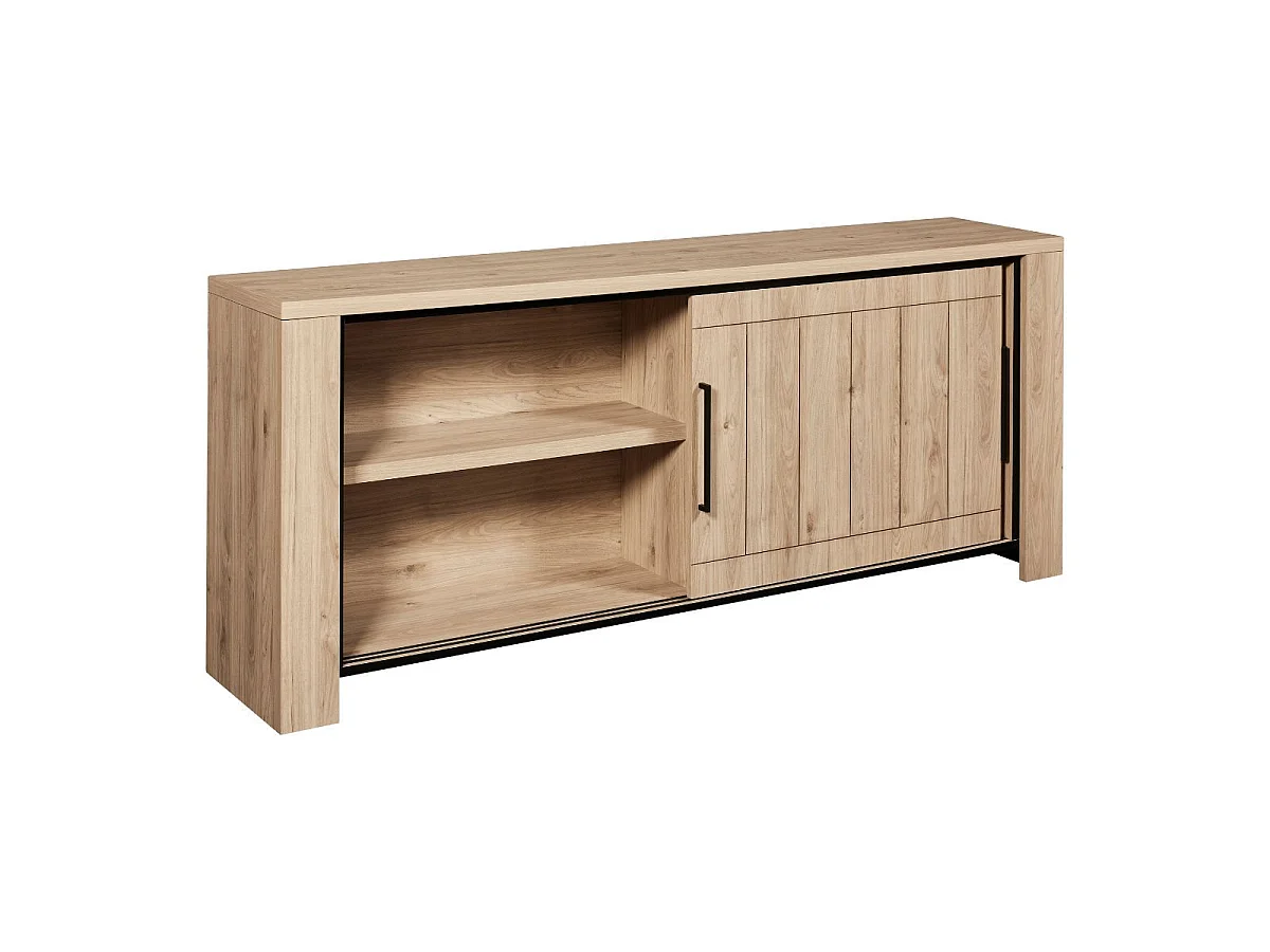 Ensemble séjour table repas ovale pied étoile + buffet aspect bois finition Castel Oak - SORIEL