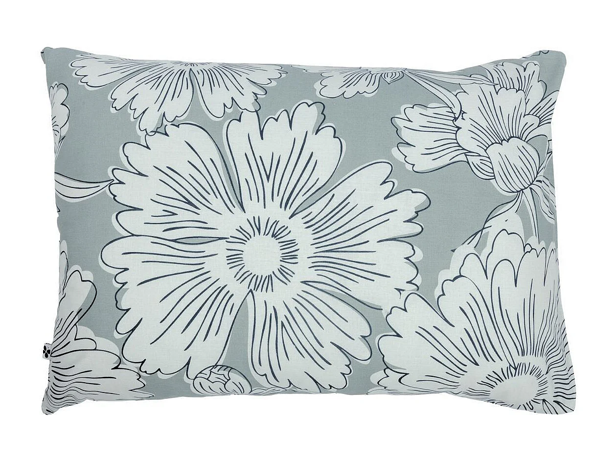 Taie d'oreiller 50x70cm coton imprimé recto floral verso rayé vert sauge et blanc - TAMIA
