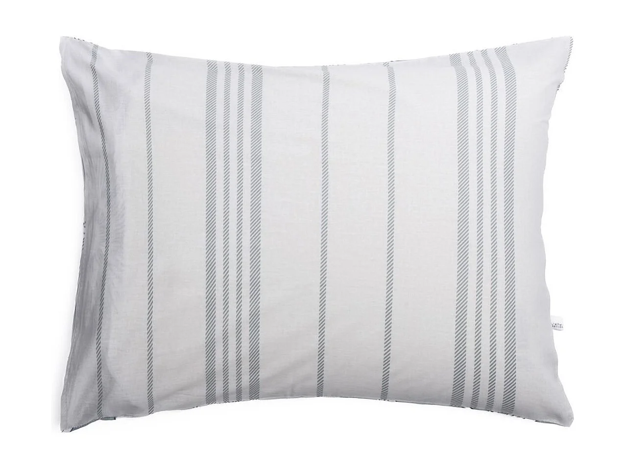 Taie d'oreiller 50x70cm coton imprimé recto floral verso rayé vert sauge et blanc - TAMIA