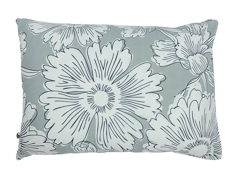 Taie d'oreiller 50x70cm coton imprimé recto floral verso rayé vert sauge et blanc - TAMIA