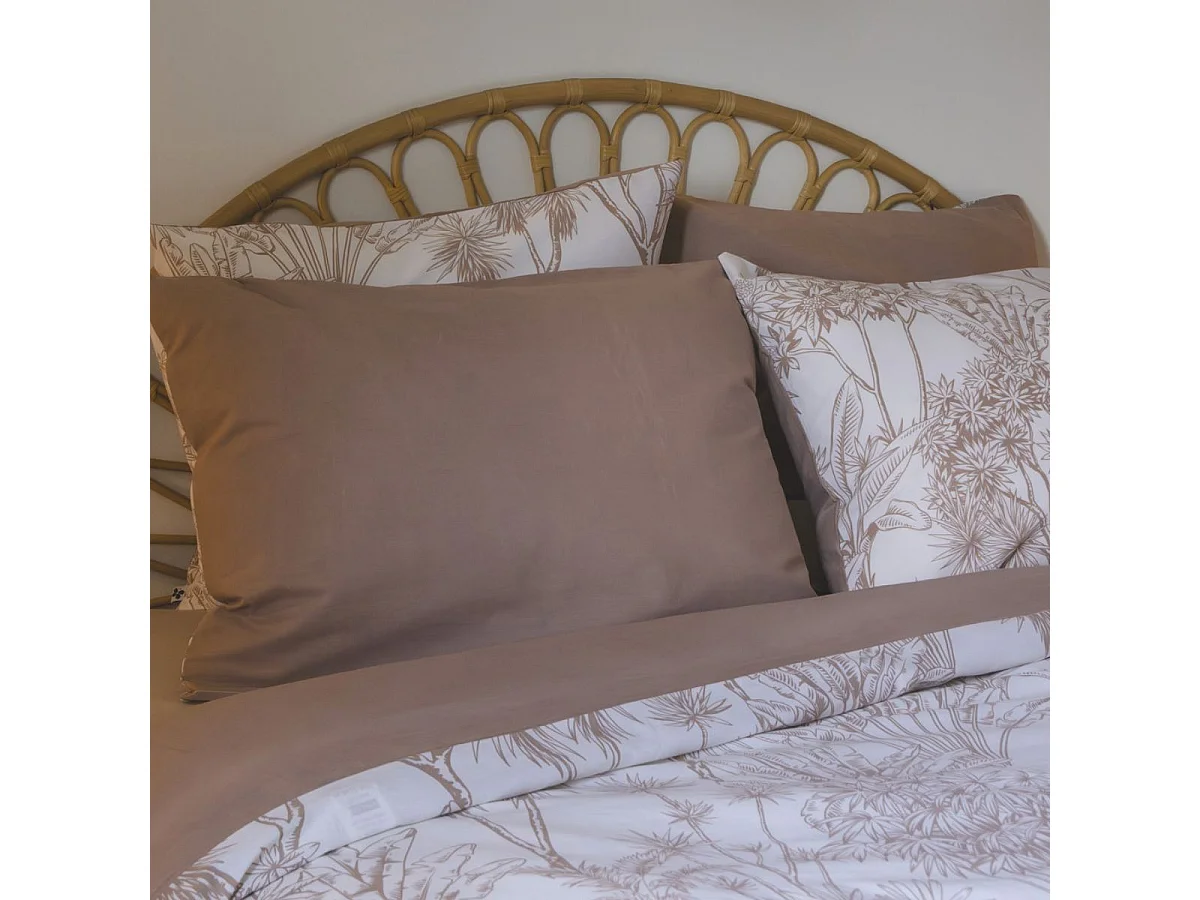 Taie d'oreiller 63x63cm coton coton imprimé feuillage blanc et sable - JAVEN