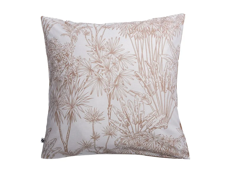 Taie d'oreiller 63x63cm coton coton imprimé feuillage blanc et sable - JAVEN