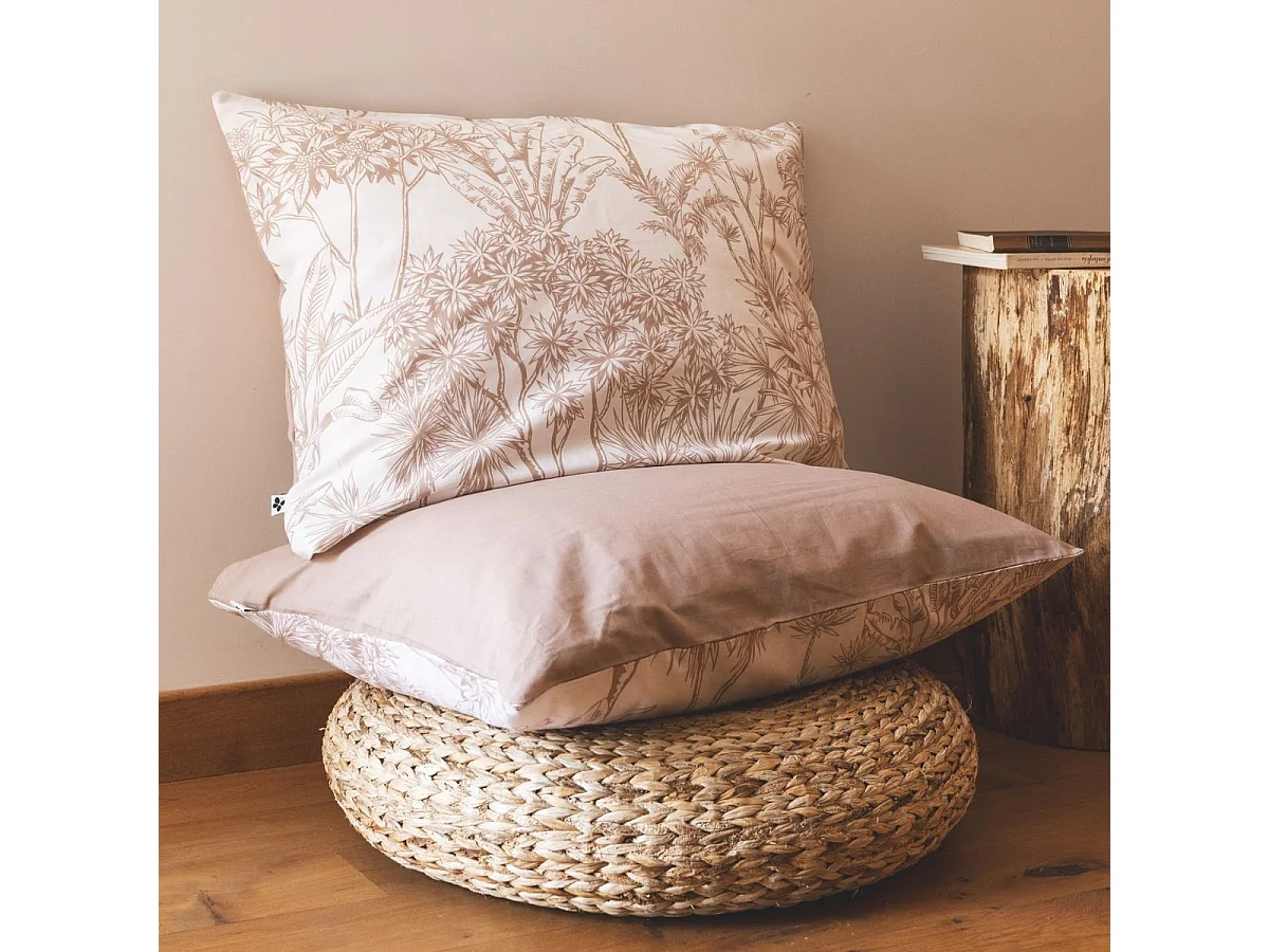 Taie d'oreiller 50x70cm coton imprimé feuillage blanc et sable - JAVEN