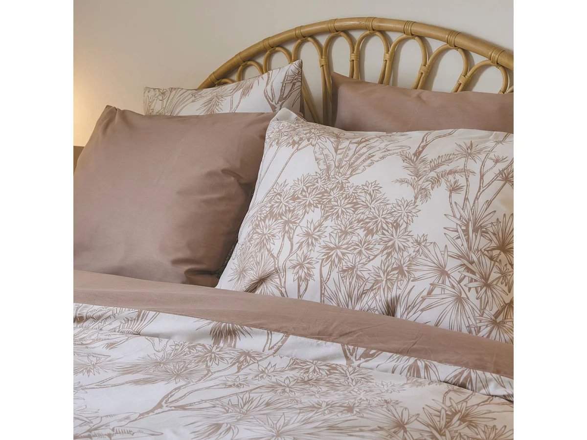 Taie d'oreiller 50x70cm coton imprimé feuillage blanc et sable - JAVEN