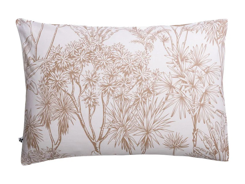 Taie d'oreiller 50x70cm coton imprimé feuillage blanc et sable - JAVEN