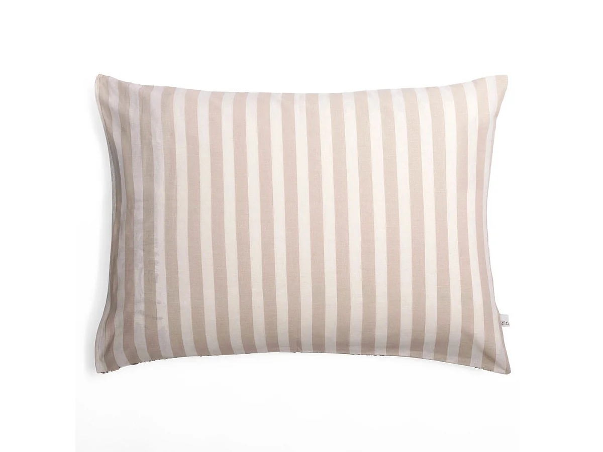 Taie d'oreiller 50x70cm coton imprimé recto floral verso rayé beige - COTTAGE