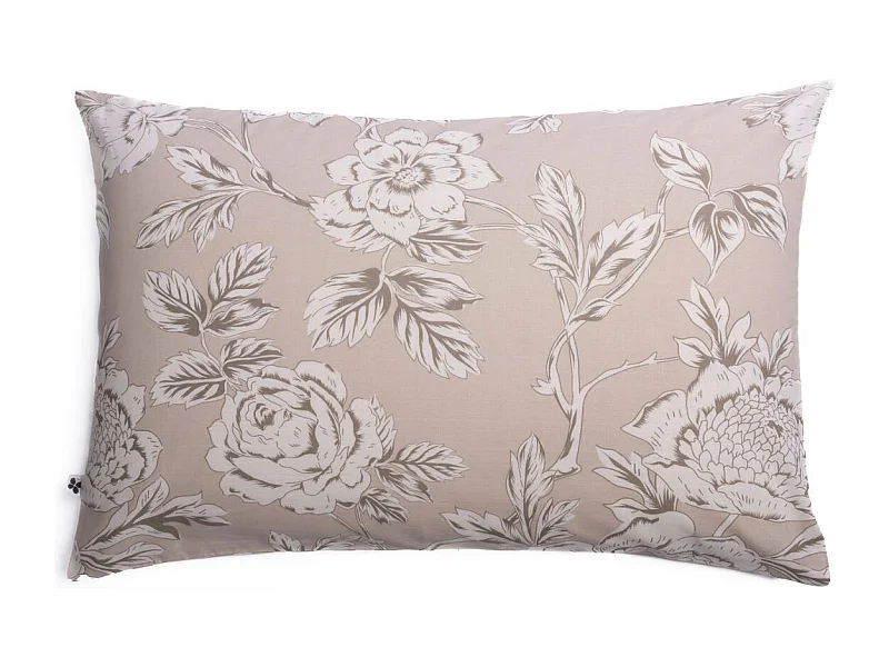 Taie d'oreiller 50x70cm coton imprimé recto floral verso rayé beige - COTTAGE