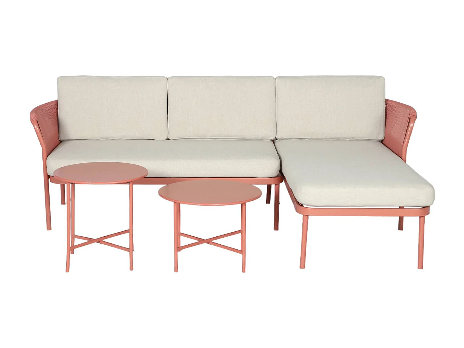 Salotto da giardino angolare in acciaio e corde, 4 posti, beige