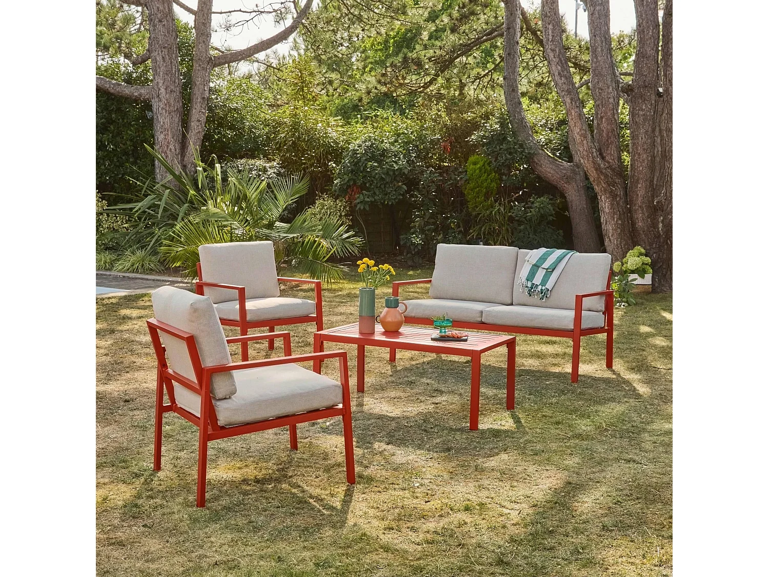 Salon de jardin aluminium 4 places terracotta - Onara