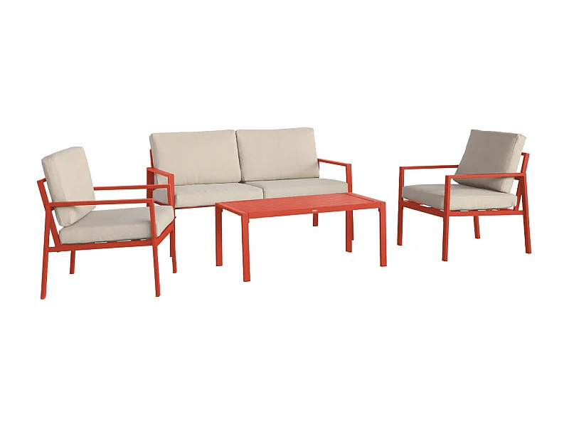 Salotto da giardino in alluminio, 4 posti, terracotta