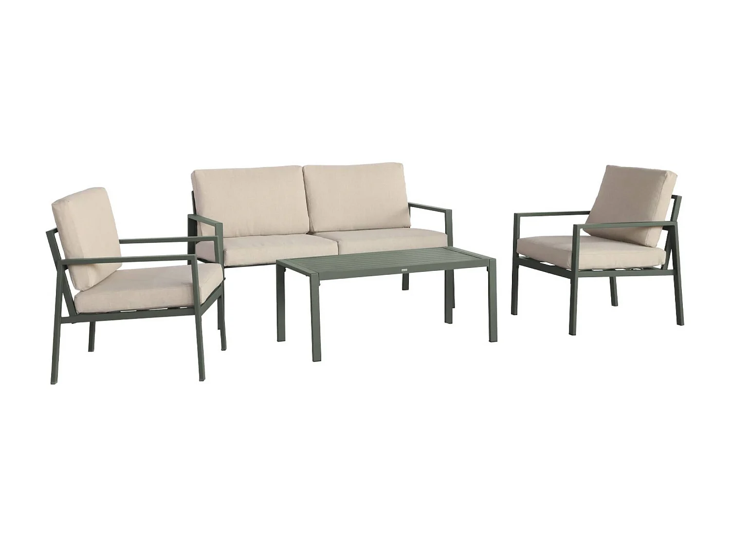 Salotto da giardino in alluminio, 4 posti, verde kaki