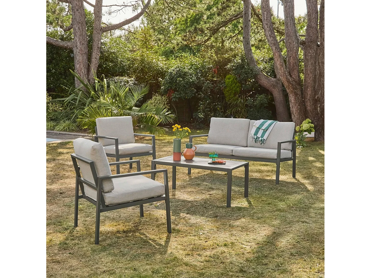 Salon de jardin aluminium 4 places kaki - Onara