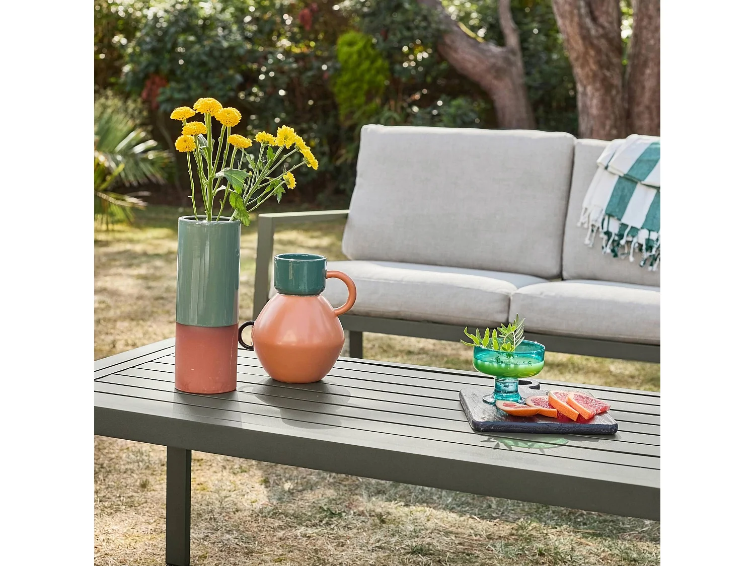 Salon de jardin aluminium 4 places kaki - Onara