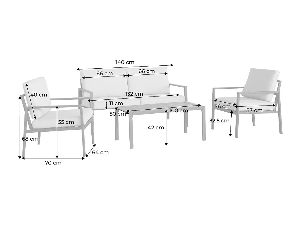 Salon de jardin aluminium 4 places kaki - Onara