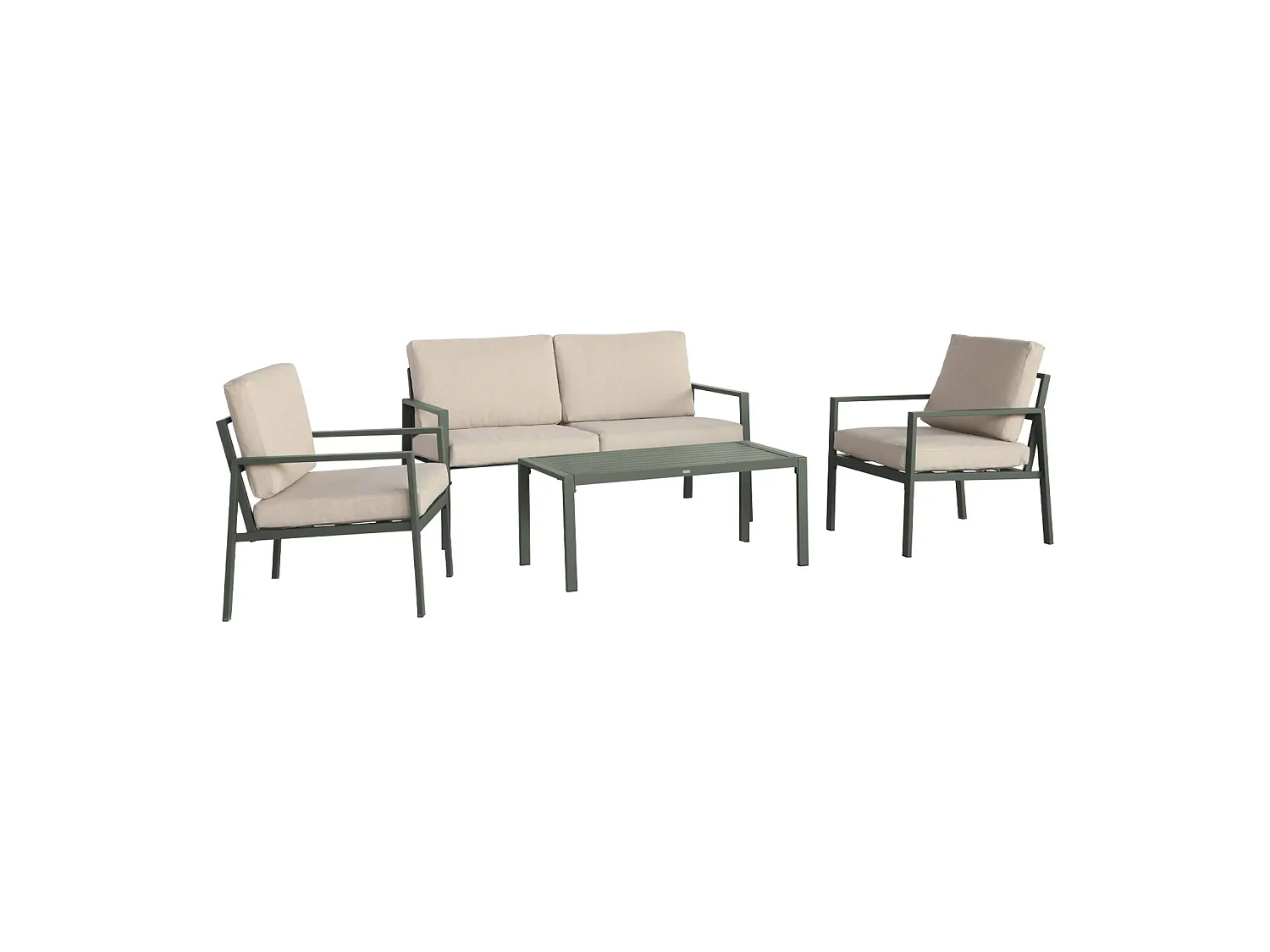 Salotto da giardino in alluminio, 4 posti, verde kaki