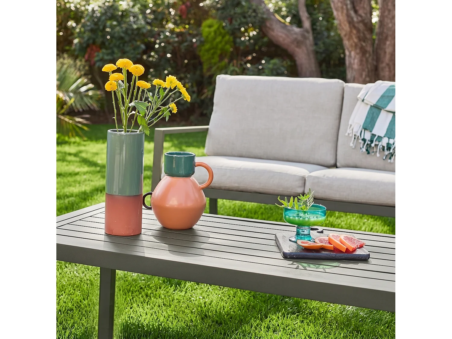 Salotto da giardino in alluminio, 4 posti, verde kaki