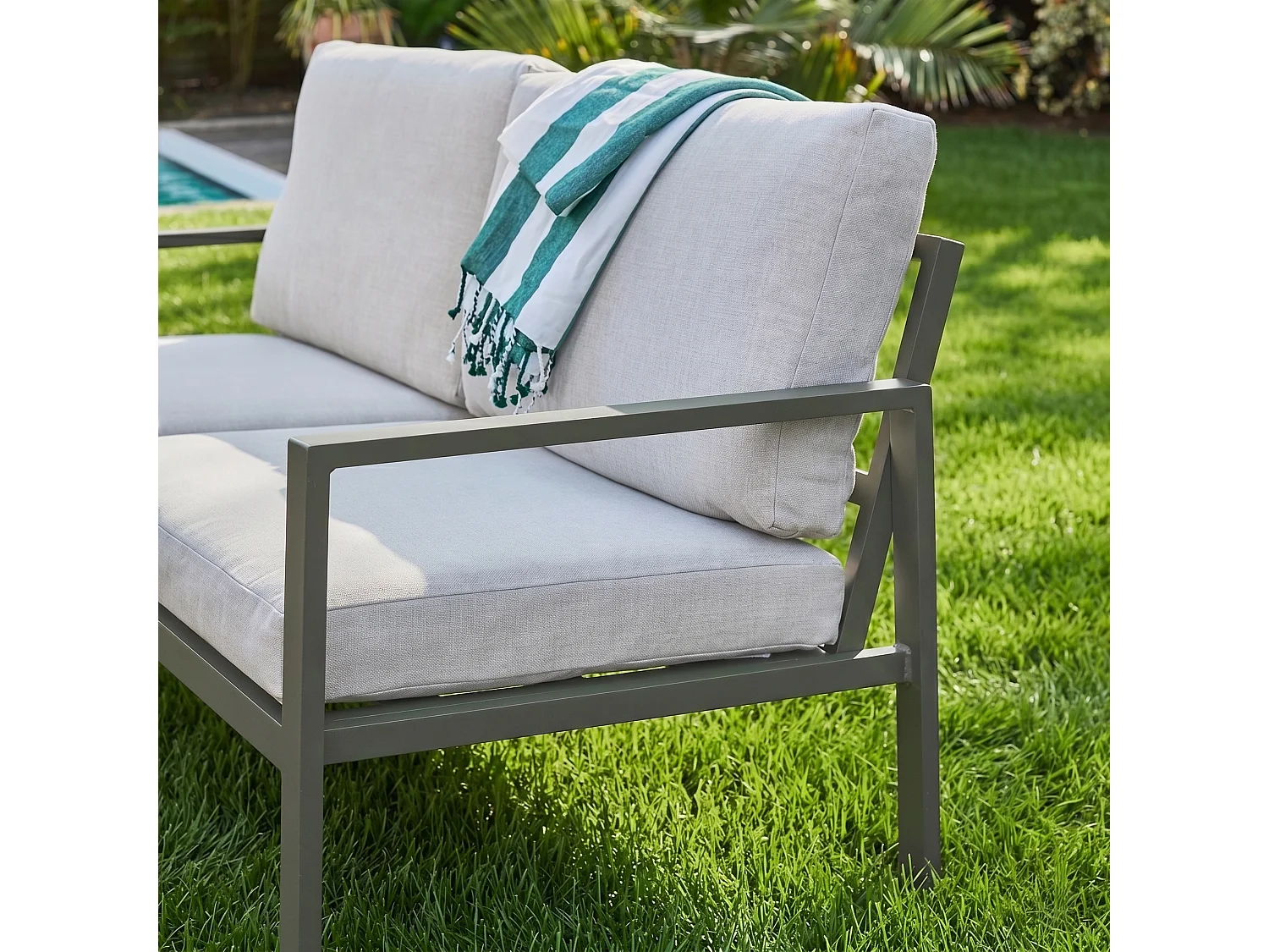 Salotto da giardino in alluminio, 4 posti, verde kaki