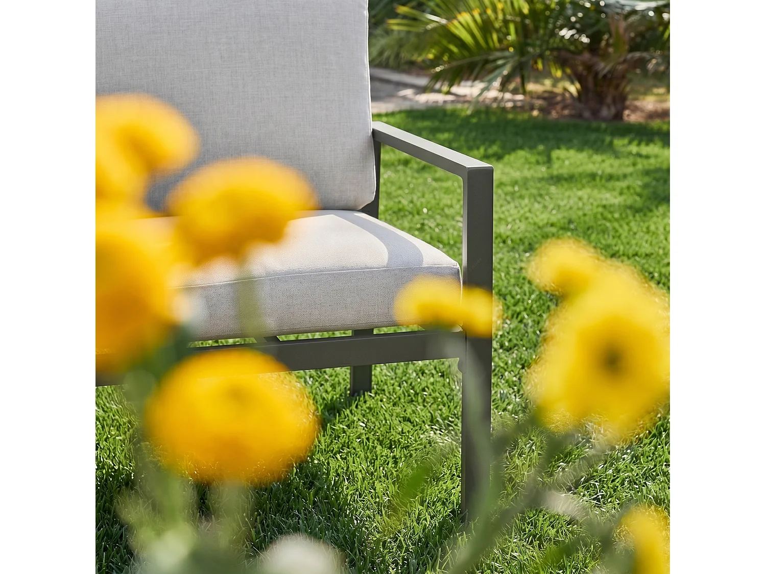 Salotto da giardino in alluminio, 4 posti, verde kaki