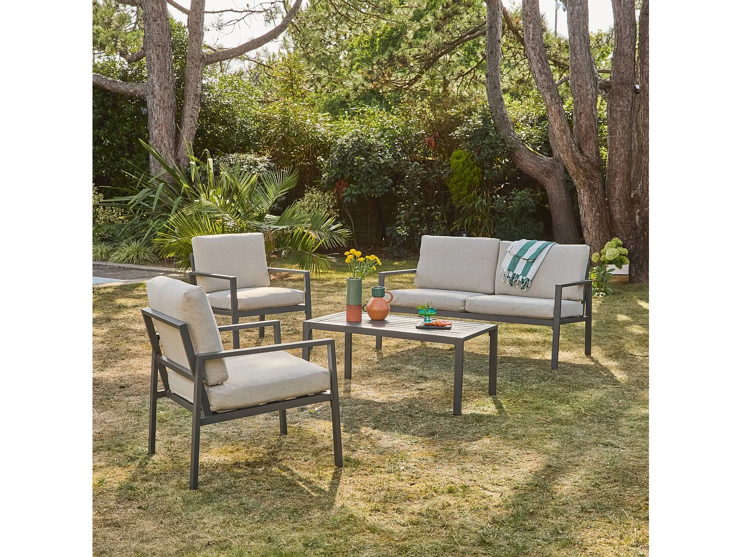 Salotto da giardino in alluminio, 4 posti, antracite