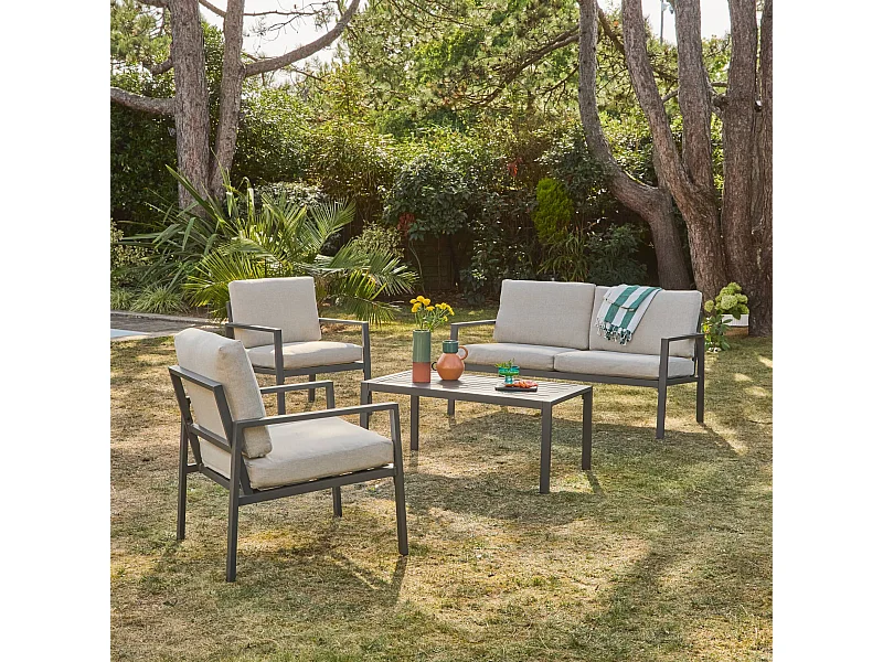 Salotto da giardino in alluminio, 4 posti, antracite