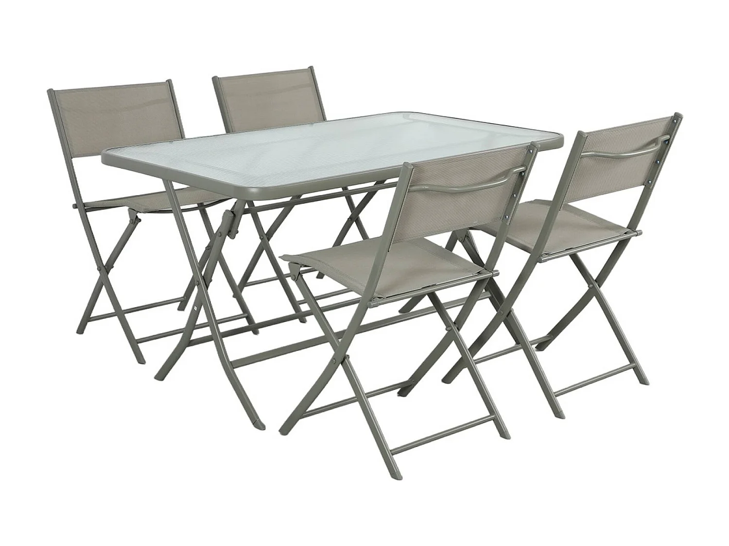 Set tavolo da giardino pieghevole in acciaio con 4 sedie, verde kaki