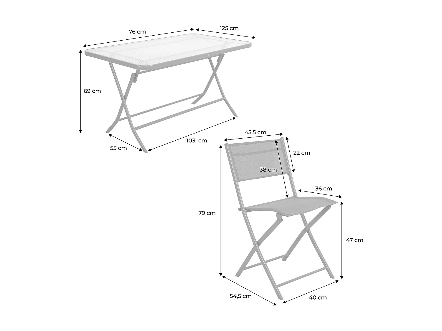 Set tavolo da giardino pieghevole in acciaio con 4 sedie, verde kaki