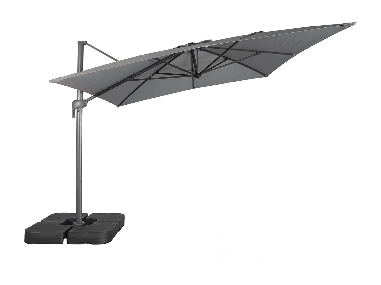 Parasol déporté rectangulaire 3x4m gris + dalles à lester 50x50cm - Antibe
