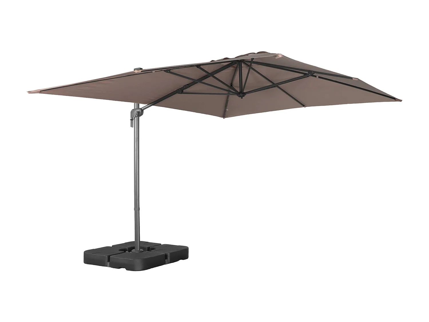 Parasol déporté rectangulaire 3x4m taupe + dalles à lester 50x50cm - Antibe