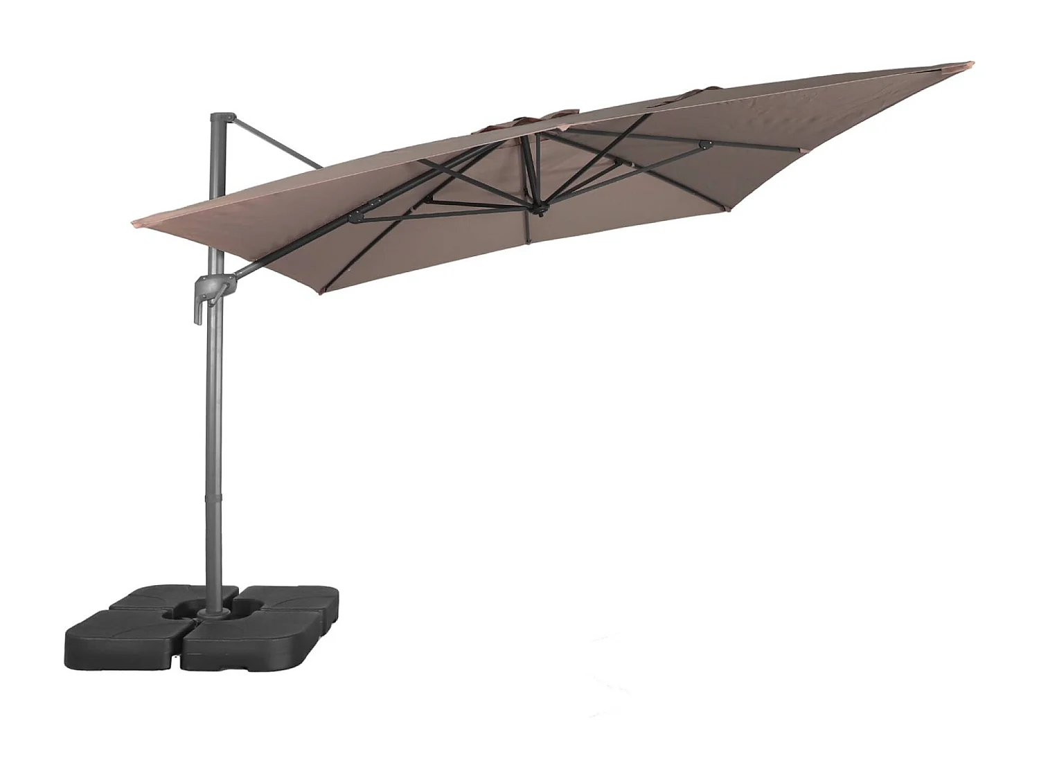 Parasol déporté rectangulaire 3x4m taupe + dalles à lester 50x50cm - Antibe