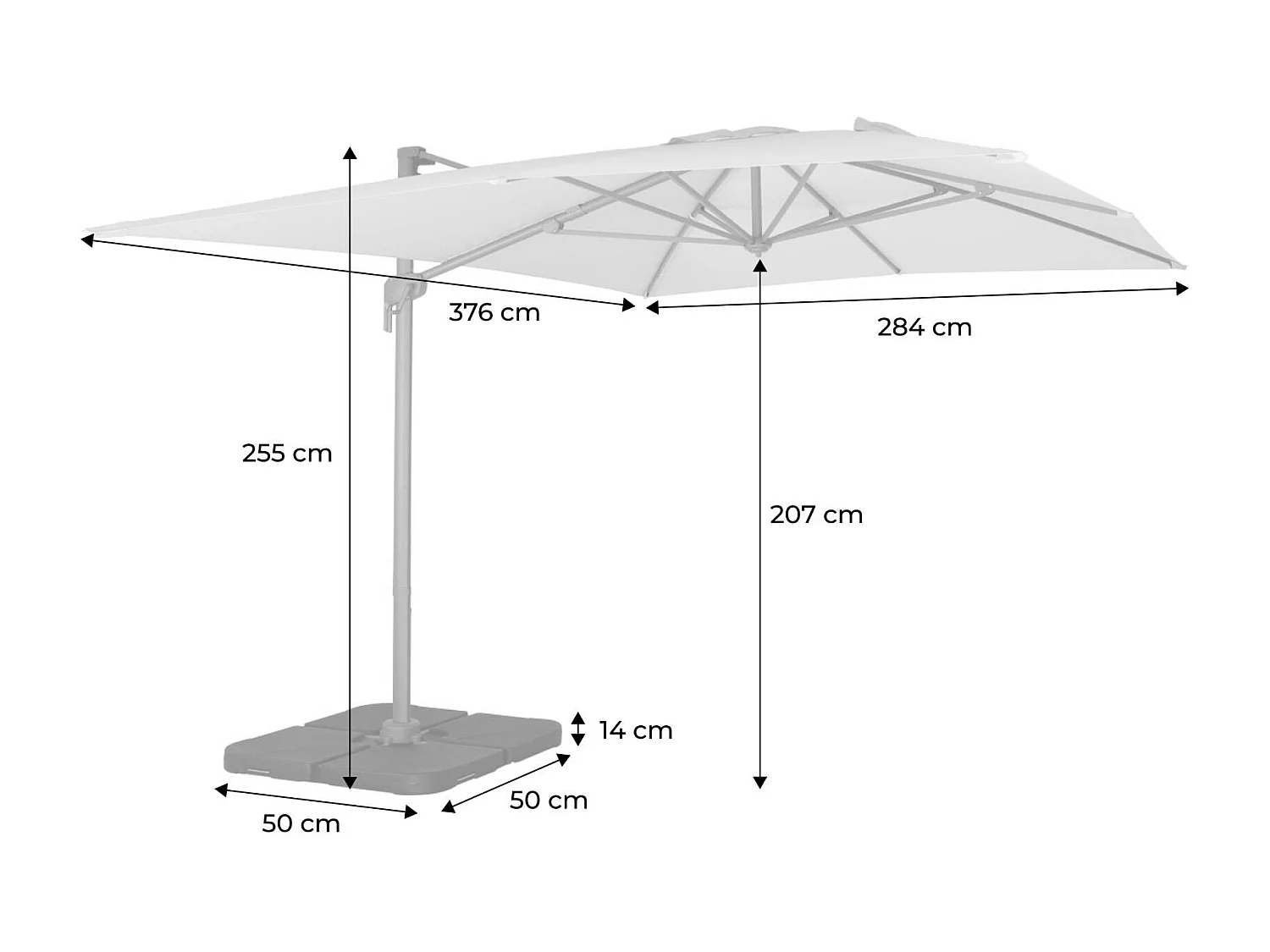 Parasol déporté rectangulaire 3x4m taupe + dalles à lester 50x50cm - Antibe