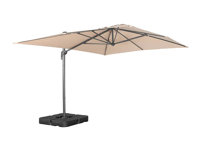 Ombrellone decentrato rettangolare 3x4m + piastre di zavorra 50x50cm,