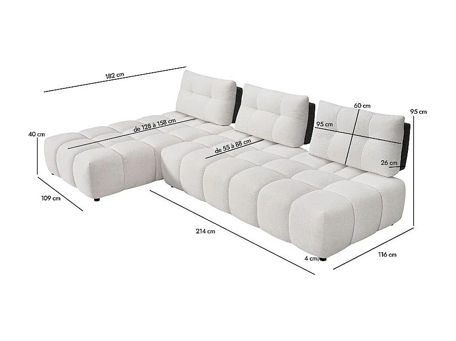 Canapé d'angle réversible 4p blanc/gris dossiers réglables – PAROV