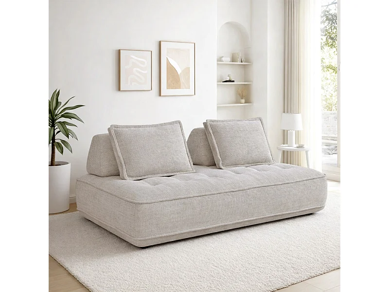 Canapé 2 places L. 200 cm dossiers amovibles tissu chiné écru - GAELLE