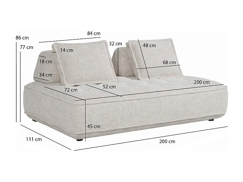Canapé 2 places L. 200 cm dossiers amovibles tissu chiné écru - GAELLE