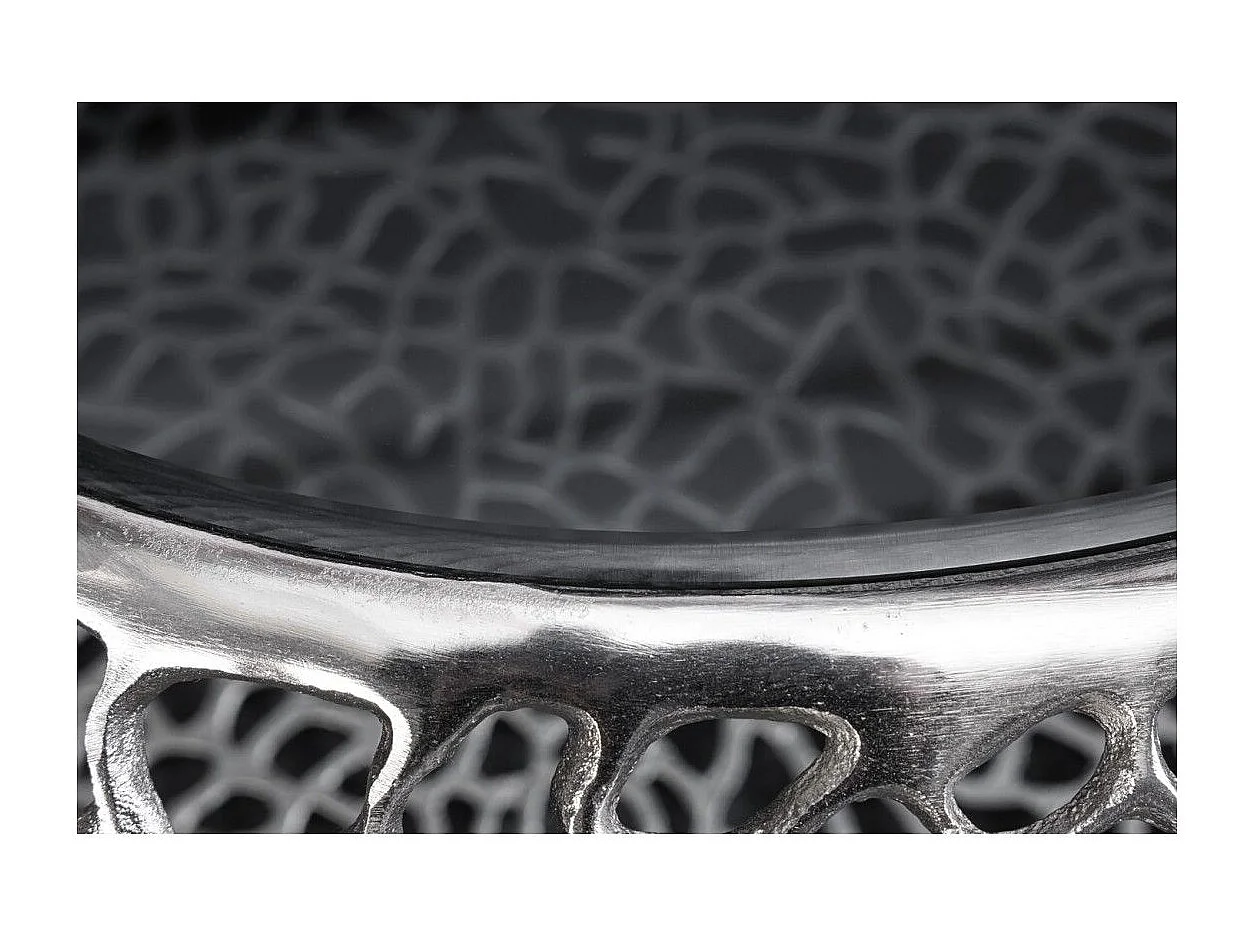 Table basse METRIX ronde 74 cm argentée avec plateau en verre trempé noir – Table basse design avec niches